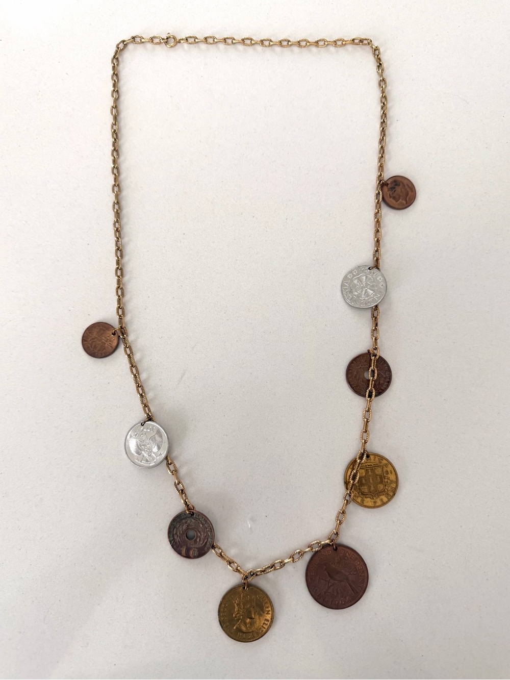 Vintage Statement Coin Necklace Gold Tone 28 inches long